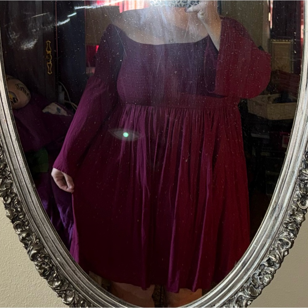 Women's Long Sleeve Square Neck Burgundy Dress